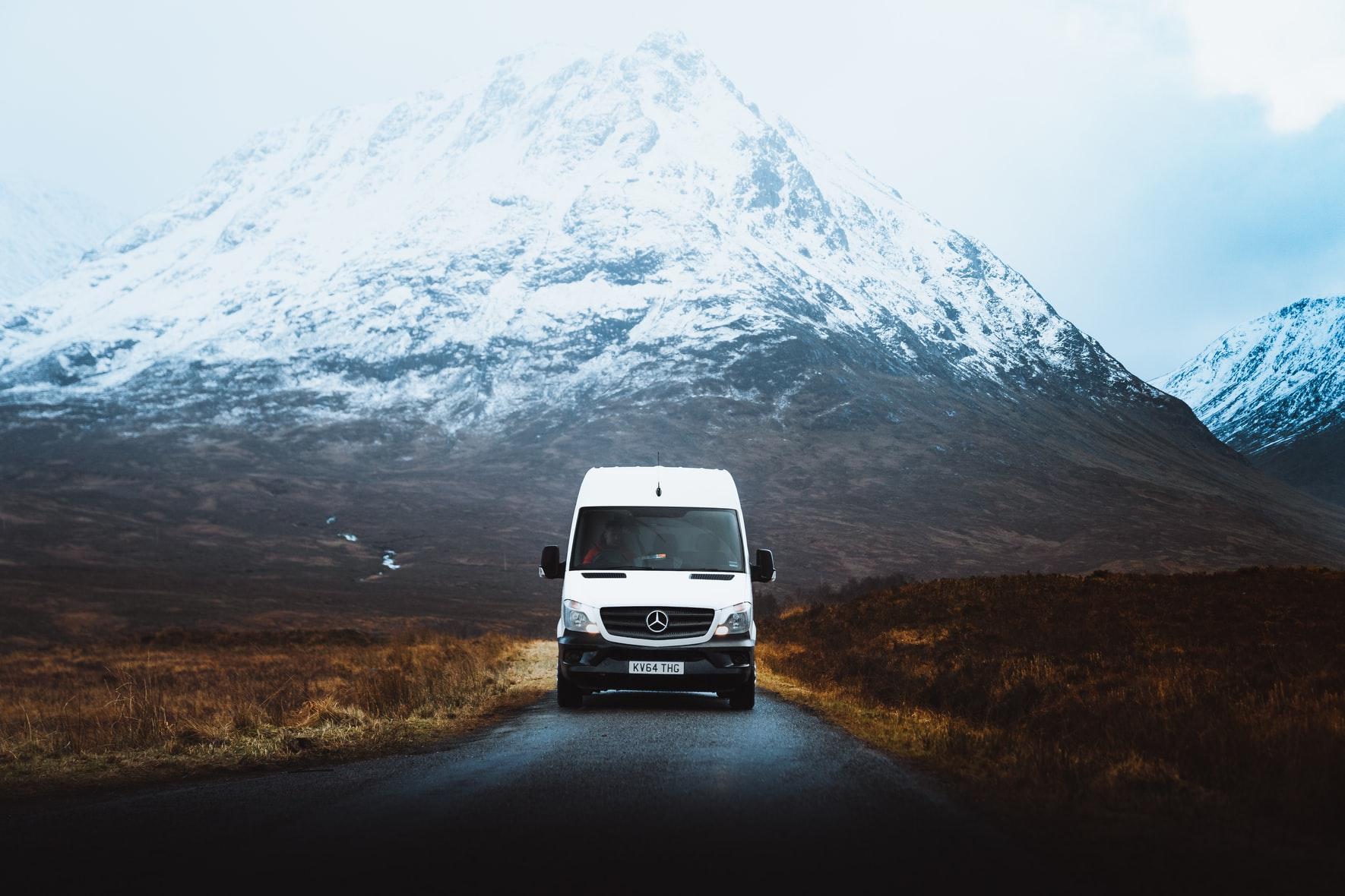 Sprinter near snowy mountains