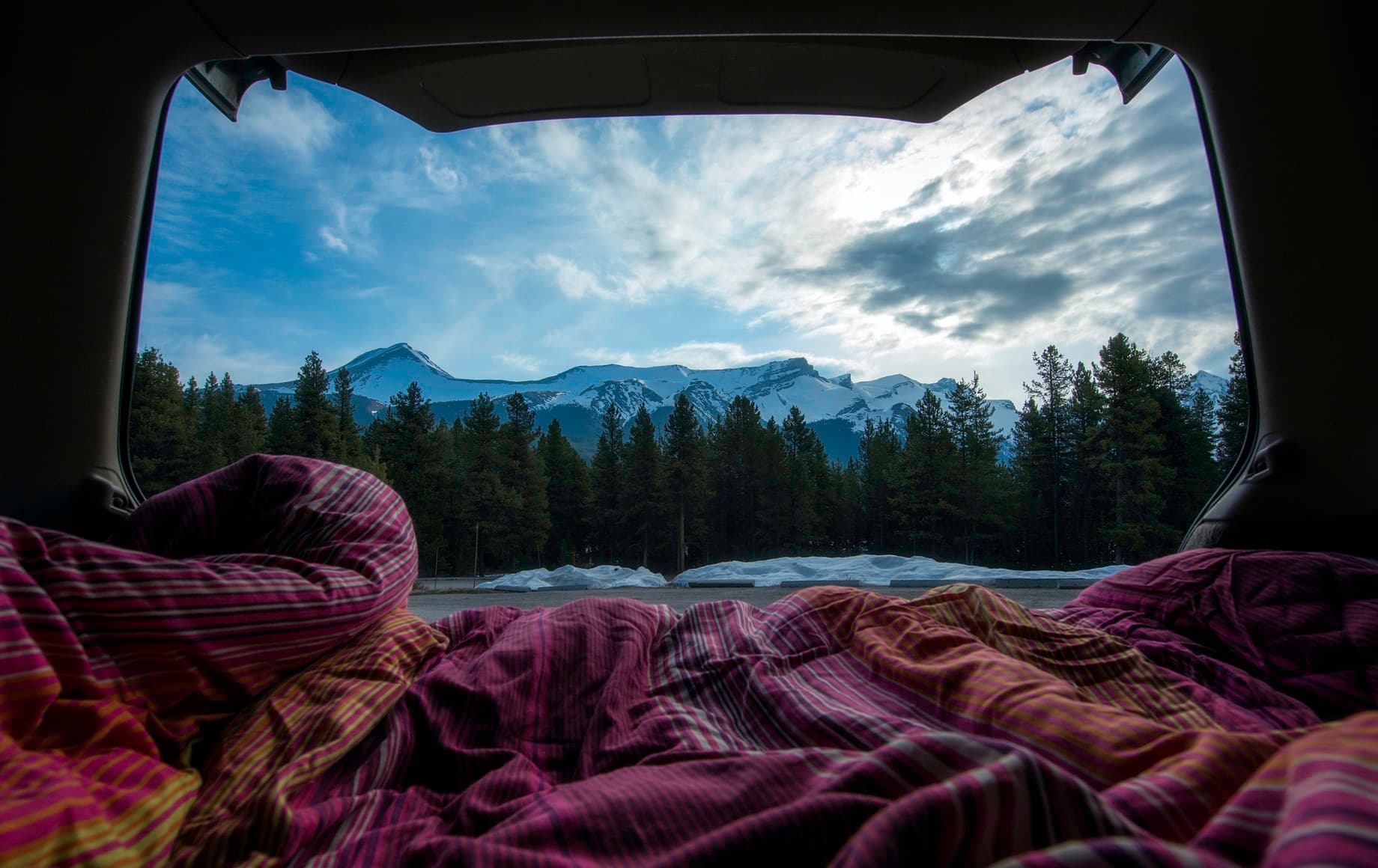 Campervan looking out to mountains